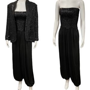 Vtg Miss H Hochberg Dorian Black Sequin Glam Formal Romper Jumpsuit Jacket Small